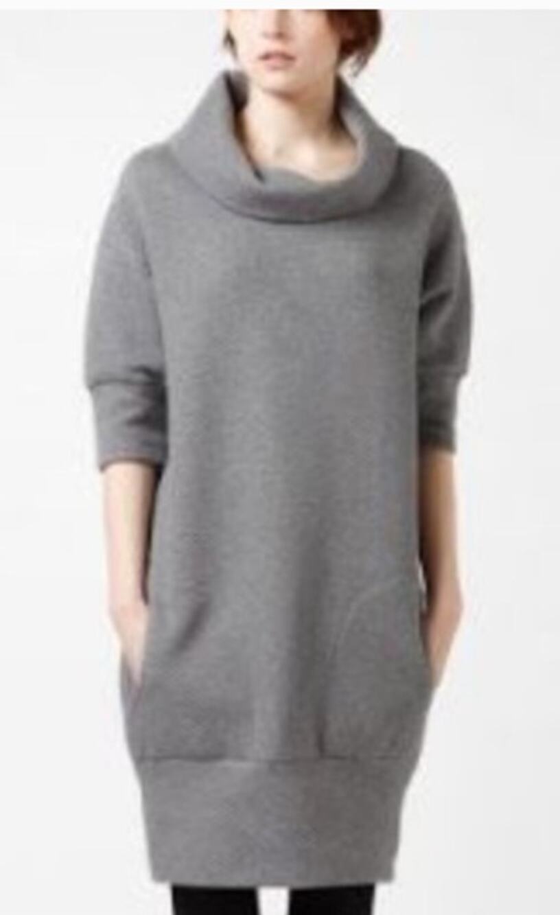 Lacoste Cowl Neck Sweatshirt Shift Sweater Dress 1/2 Sleeve Gray Womens Size 38